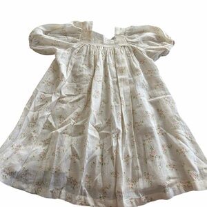 Girls White Floral Puff-Sleeve Casual Dress